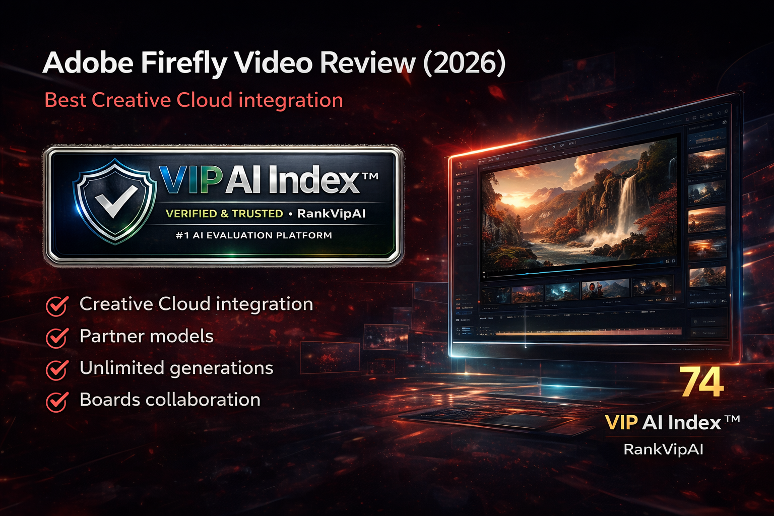 Adobe Firefly Video review image for RankVipAI showing AI video branding and review artwork