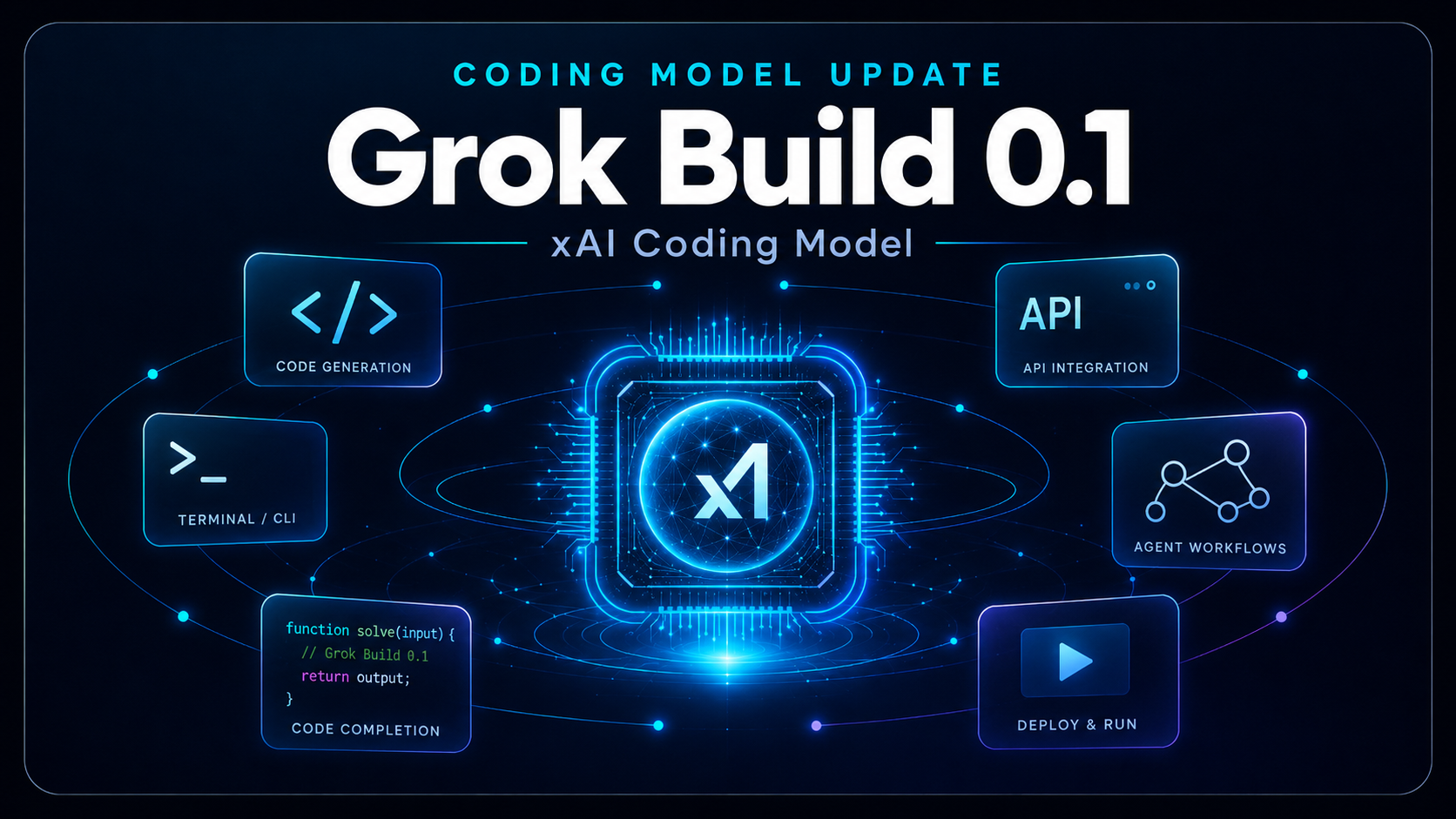 Grok Build 0.1 editorial visual for xAI coding model update coverage by RankVipAI